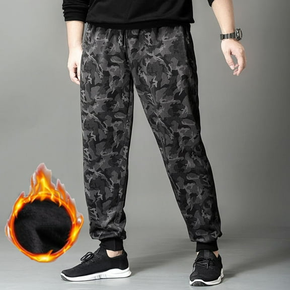 Mens Camo Sweatpants Winter Velvet Thick Sports Trousers Large Size Loose Fit Joggers Pants Drawstring Cargo Pants with Pockets 3XL
