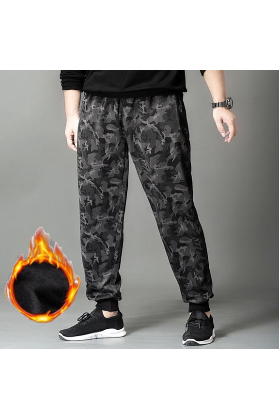 Mens Camo Sweatpants Winter Velvet Thick Sports Trousers Large Size Loose Fit Joggers Pants Drawstring Cargo Pants with Pockets 3XL