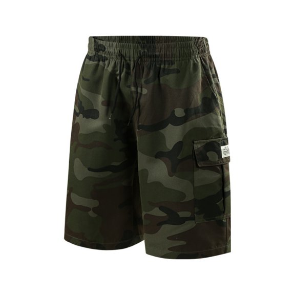 Mens Camouflage Cargo Shorts Multi-Pocket Elastic Waist Short Pants Drawstring Ripstop Straight Leg Camo Cargo Short Casual Lightweight Summer Hiking Outdoor Golf Shorts,Camouflage Green 3XL