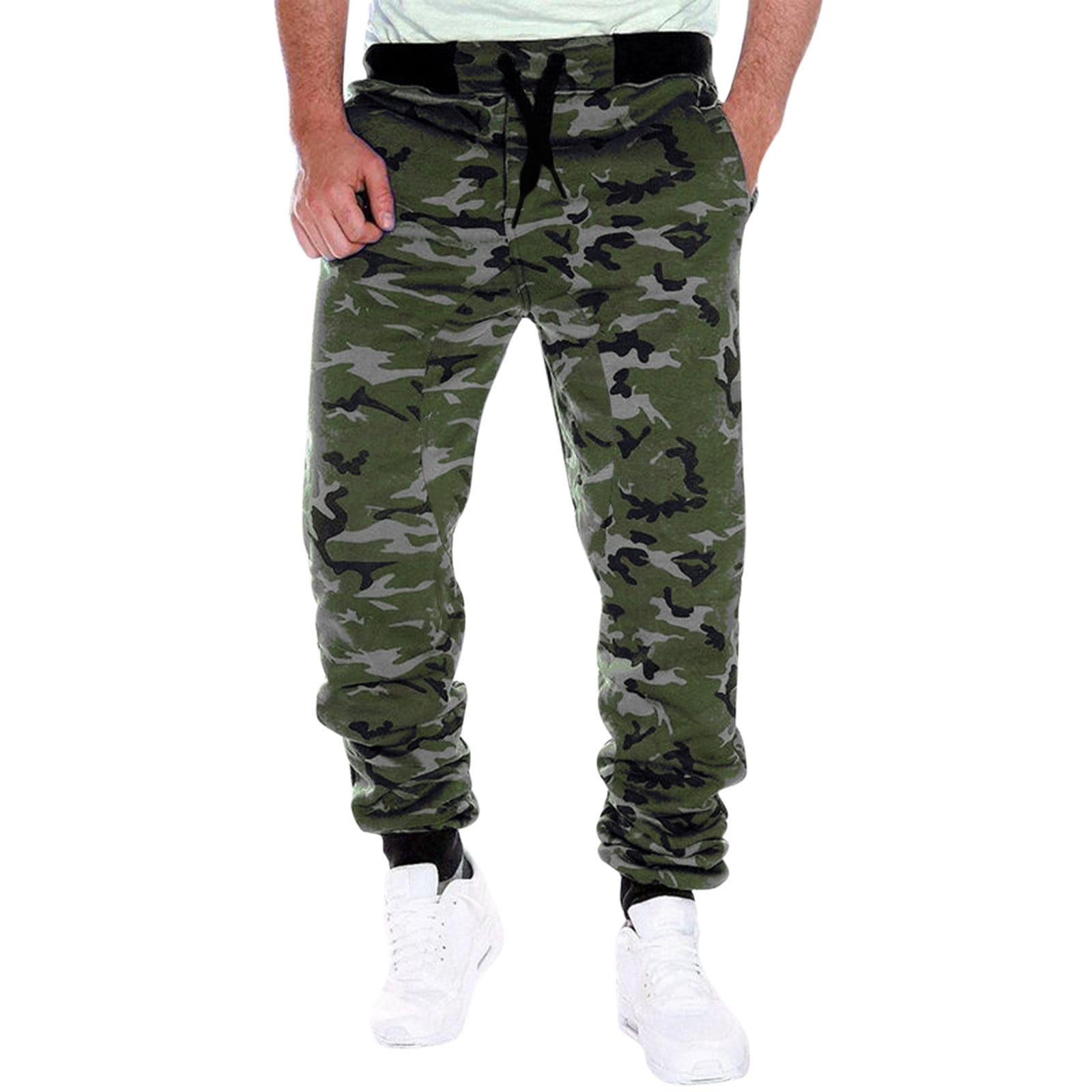 Mens Camouflage Print Loose Casual Fashion Long Pants Trousers Casual Pants Grey Xxl