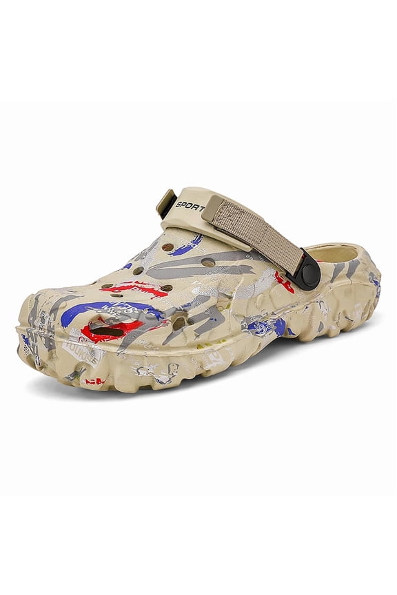 Mens Camouflage Printed Garden Clogs Slip On Water Shoes with Adjustable Back Strap Lightweight Outdoor EVA Rubber Mules for Beach, Pool, Yard, and Summer Hiking