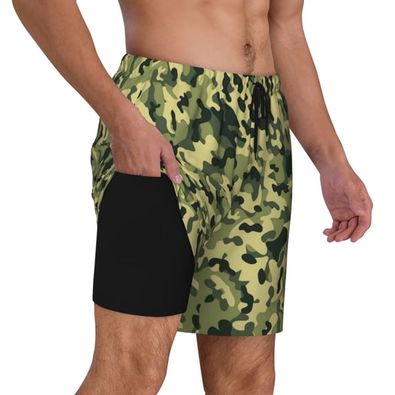 Mens Camouflage Swimming Trunks with Compression Liner Beach Quick Dry Swim Shorts