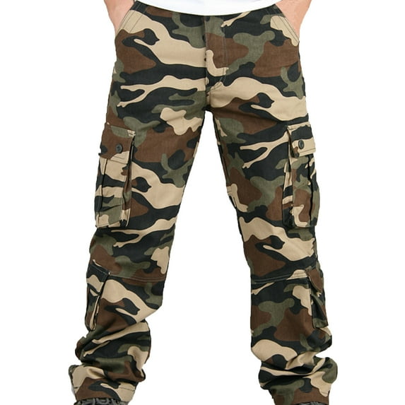 Mens Camouflage Tactical Cargo Pants Casual Outdoor Hiking Work Pants Streetwear with Drawstring & Multi-Pockets