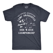 Mens Camp Sasquatch Home of The Hide and Seek Championship T Shirt Funny Bigfoot Joke Tee for Guys Graphic Tees