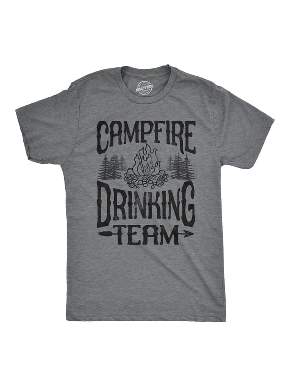Mens Campfire Drinking Team T Shirt Funny Camping Party Tee Graphic Tees