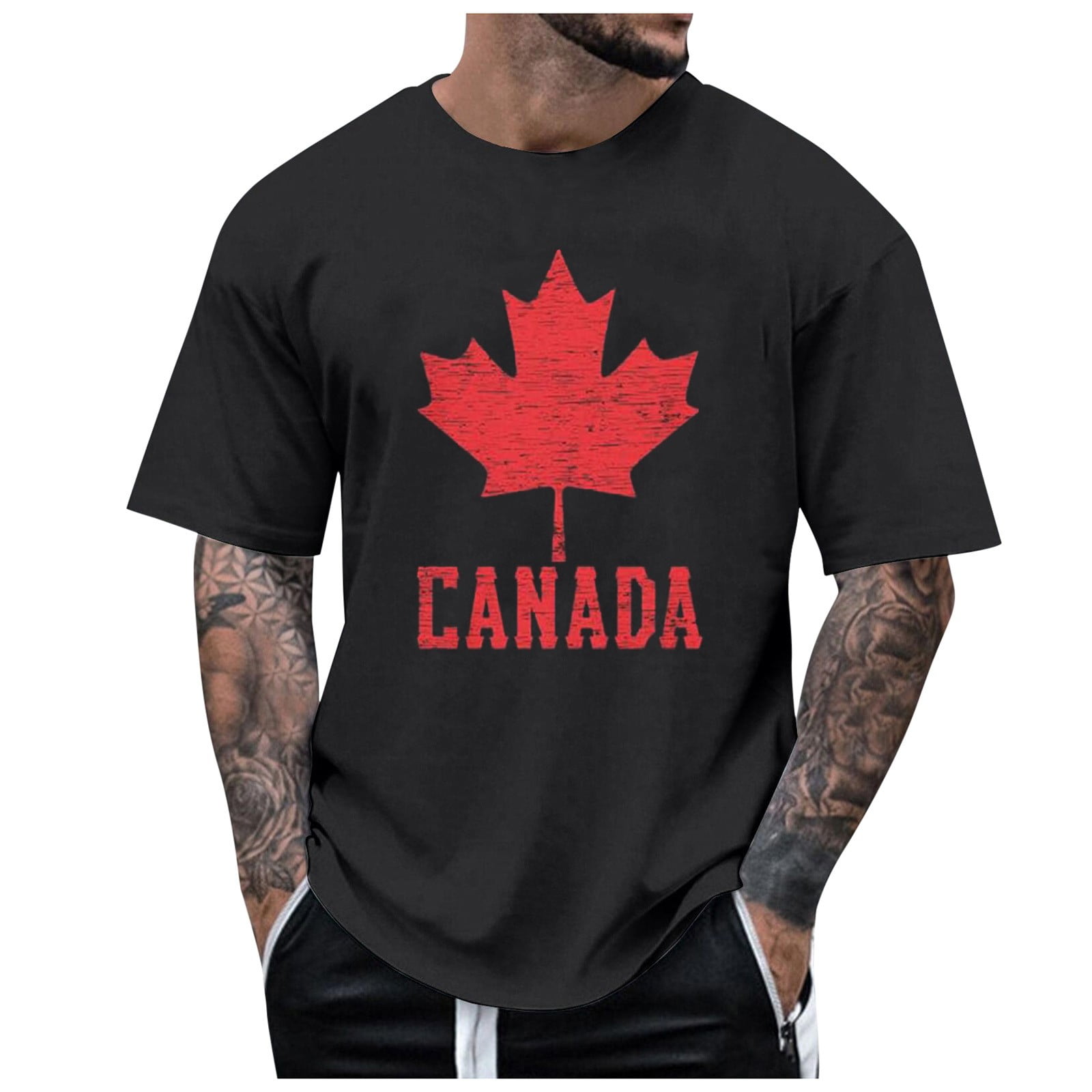 Mens Canada Independence Day Fashion Trend Print Short Sleeve Casual Comfortable Base T Shirt