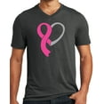 thumbnail image 1 of Mens Cancer Awareness Heart Ribbon V-neck Tee Shirt, Black Frost, XL, 1 of 1