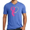 thumbnail image 1 of Mens Cancer Awareness Heart Ribbon V-neck Tee Shirt, Royal Frost, Medium, 1 of 1