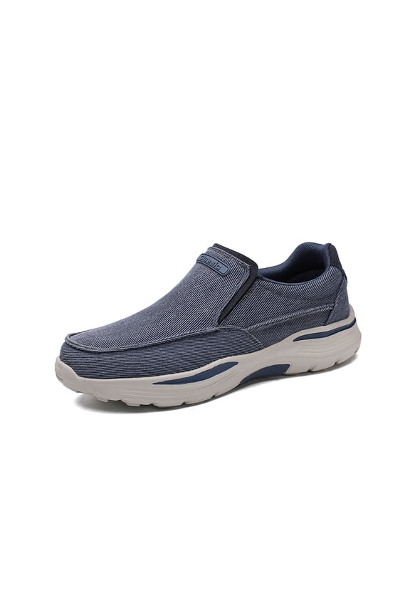 Mens Canvas Loafers Comfortable Soft Walking Shoes Lightweight Non-slip Driving Shoes Daily Casual Flat Shoes Blue 7 US