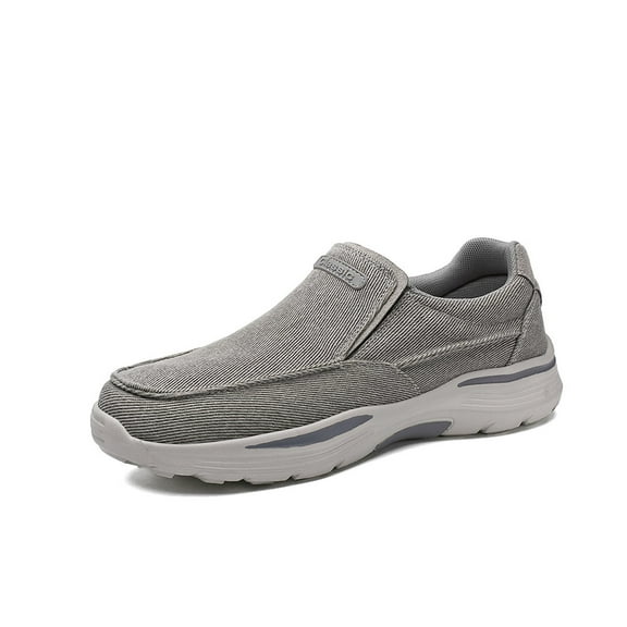 Mens Canvas Loafers Comfortable Soft Walking Shoes Lightweight Non-slip Driving Shoes Daily Casual Flat Shoes Gray 10.5 US