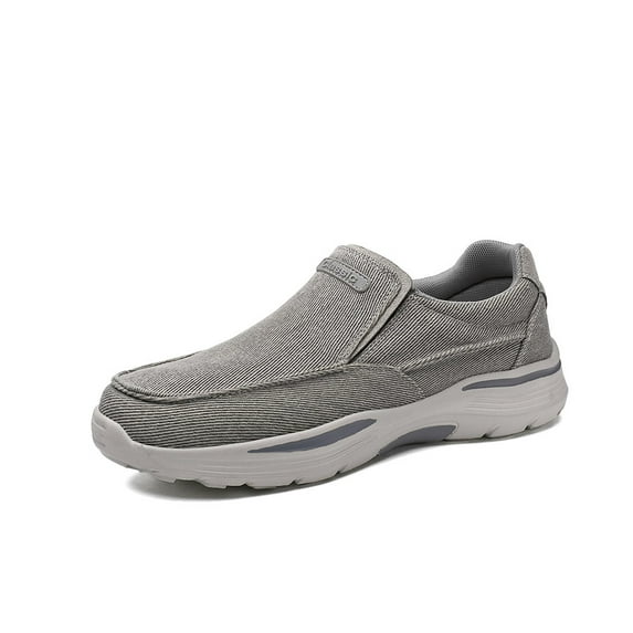 Mens Canvas Loafers Comfortable Soft Walking Shoes Lightweight Non-slip Driving Shoes Daily Casual Flat Shoes Gray 10 US