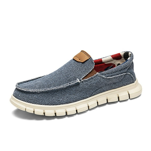 Mens Canvas Loafers Fashion Casual Breathable Lightweight Slip on Shoes Comfortable Walking Outdoor Driving Shoes Blue 7.5 US