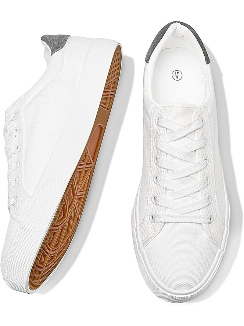 Mens Canvas Shoes White Black Sneakers Low Top Lace Up Casual