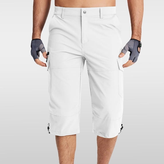 Mens Capri Pants 3/4 Stretch Cargo Long Shorts for Men Outdoor Trip Golf Camping Hiking Casual (White,M)