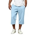 thumbnail image 1 of Mens Capri Pants Cropped Pants Below Knee Long Shorts 3/4 Loose Fit Lightweight Drawstring Sweatpants Pockets Size 3XL Light Blue, 1 of 9
