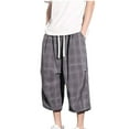 thumbnail image 1 of Mens Capri Pants Loose Fit Plaid Capris with Pockets Casual Trendy Elastic Waist Pants, 1 of 9