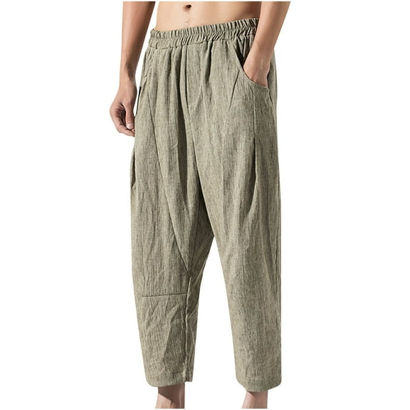 Mens Capri Pants Relaxed Fit Straight Capris Elastic Waist Pants with Pockets