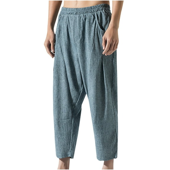 Mens Capri Pants Relaxed Fit Straight Capris Elastic Waist Pants with Pockets