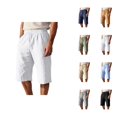 thumbnail image 1 of Mens Capri Pants Summer Casual Elastic Waist Straight Leg Lightweight Cotton Linen Cropped Pants with Pockets, 1 of 8