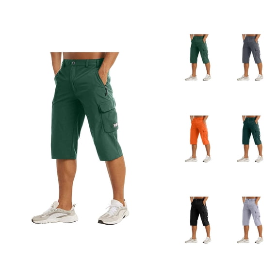 Mens Capri Pants Summer Casual Lightweight Breathable Straight Leg Cropped Work Pants with Pockets