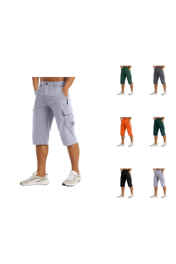 Mens Capri Pants Summer Casual Lightweight Breathable Straight Leg Cropped Work Pants with Pockets