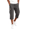thumbnail image 1 of Mens Capri Pants with Pockets Drawstring Elastic Waist Casual Comfortable Outdoor Athletic Hiking 3/4 Length Cargo Shorts Dark Gray 3XL, 1 of 7