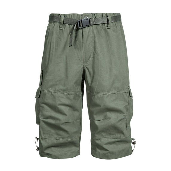 Mens Capris Cargo Pants Big & Tall M-5X Plus Size Straight Leg Trousers with Multi-Pockets and Belts Elastic Waist Solid Hiking Cropped Pant