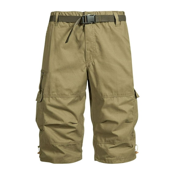 Mens Capris Cargo Pants Big & Tall M-5X Plus Size Straight Leg Trousers with Multi-Pockets and Belts Elastic Waist Solid Hiking Cropped Pant
