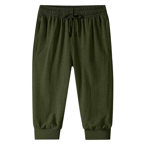 Mens Capris Pants Below The Knee 3/4 Drawstring Joggers with Pockets Army Green XXL