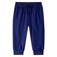 thumbnail image 1 of Mens Capris Pants Below The Knee 3/4 Drawstring Joggers with Pockets Blue M, 1 of 2