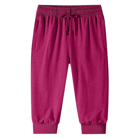 Mens Capris Pants Below The Knee 3/4 Drawstring Joggers with Pockets Hot Pink XXL