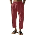 thumbnail image 1 of Mens Capris Pants, Men's Cotton Linen Pants Summer Casual Button Straight Beach Pants Baggy Elastic Waist Drawstring Yoga Trousers with Pockets XS-4XL, 1 of 4