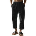 thumbnail image 1 of Mens Capris Pants, Men's Cotton Linen Pants Summer Casual Button Straight Beach Pants Baggy Elastic Waist Drawstring Yoga Trousers with Pockets XS-4XL, 1 of 4