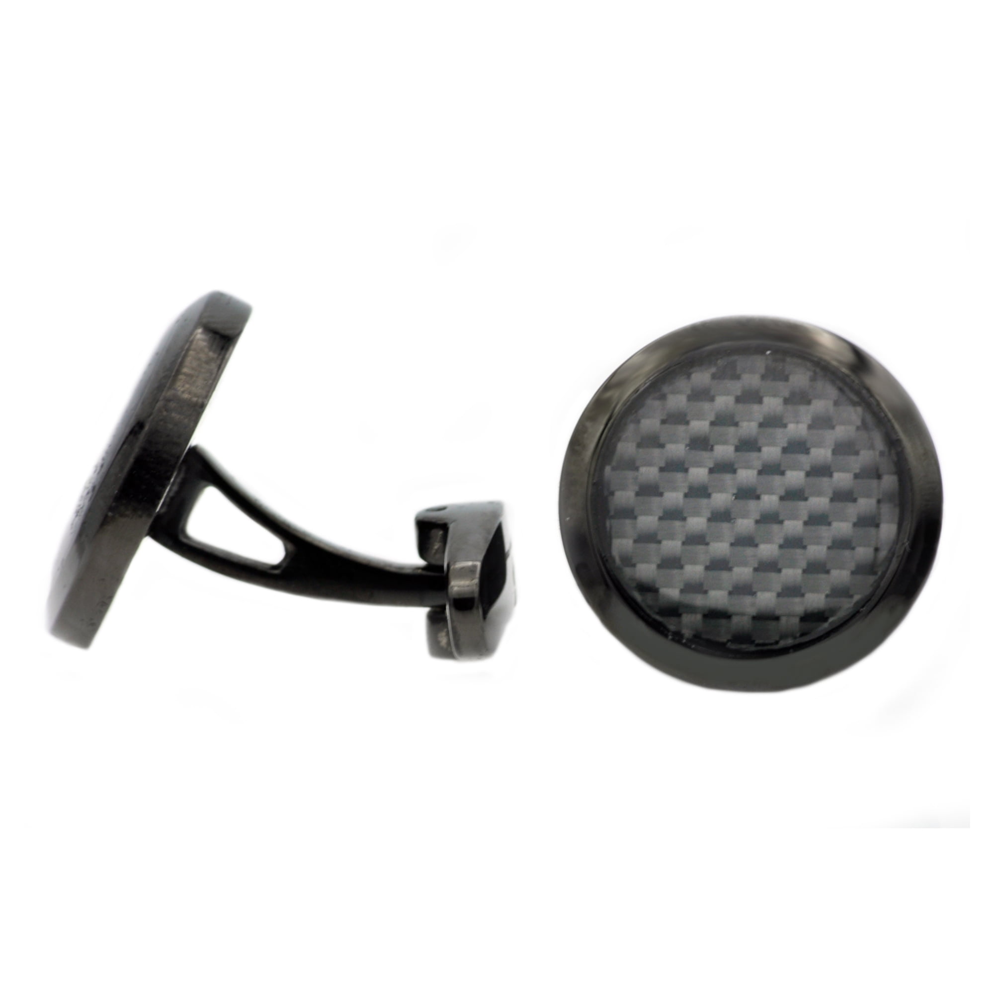 Mens Carbon Fiber And Black Plated Stainless Steel Cuff Links