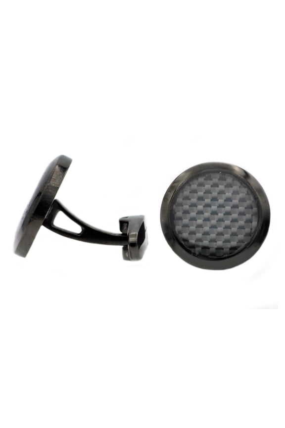 Mens Carbon Fiber And Black Plated Stainless Steel Cuff Links