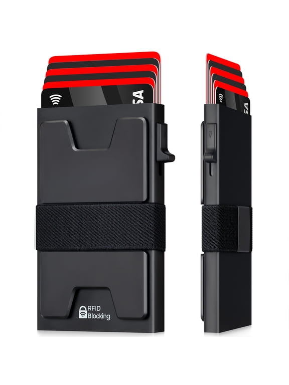 Mens Card Holder Wallet,RFID Blocking Credit Card Holder,Pop Up Minimalist Slim Metal Wallet with Backplate & Cash