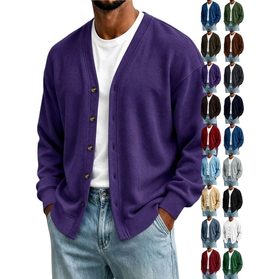 Mens Cardigan Casual Button up Long Sleeve Solid Color Cardigan Sweater with Pockets Fall Winter Daily Outerwear Coats for Outdoor Travel Office