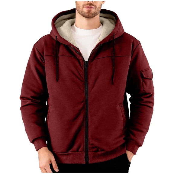 Mens Cardigan Coat Solid Color Front Pockets Soft Thermal Lined Business Casual Clothes for Men,Red,S