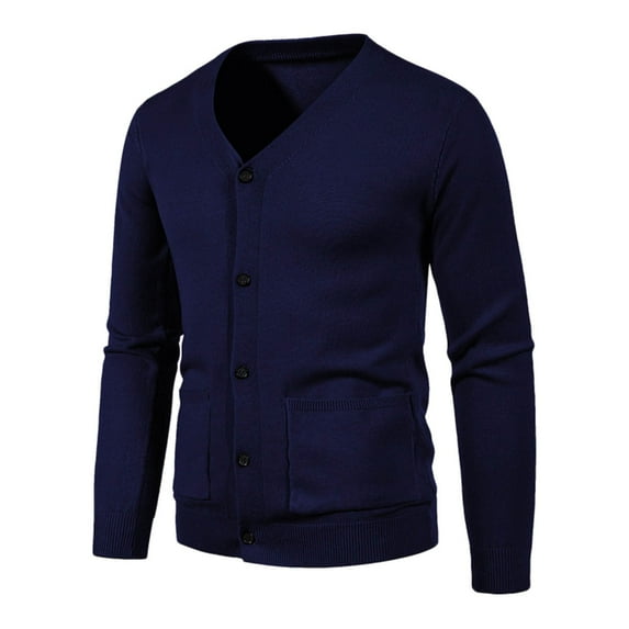Mens Cardigan Coats Long Sleeve Winter Fall Button Solid V Neck Slim Fit Warm Sweater Casual Cardigans Tops
