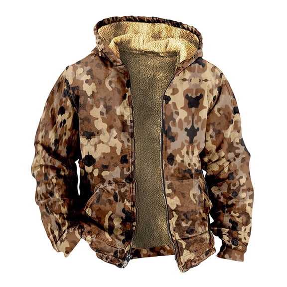 Mens Cardigan Hooded Zip Up Fleece Lined Mens Workout Clothing,Brown,M