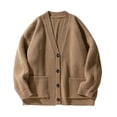 thumbnail image 1 of Mens Cardigan Sweater Button Down Long Sleeve V Neck Cable Knit Sweater with Pockets Khaki S, 1 of 4