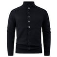 thumbnail image 1 of Mens Cardigan Sweater Button Up Stand Collar Casual Long Sleeve Knitted Solid Sweaters Fall Clothes Tops (3XL, Black), 1 of 4