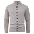 thumbnail image 1 of Mens Cardigan Sweater Button Up Stand Collar Casual Long Sleeve Knitted Solid Sweaters Fall Clothes Tops (XL, Khaki), 1 of 4
