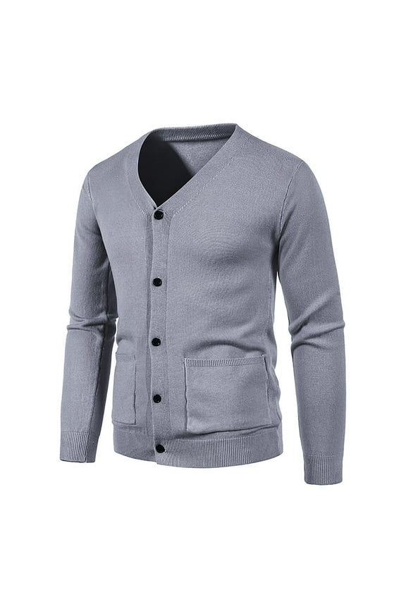 Mens Cardigan Sweater Casual Cable Knit V Neck Button Down Jacket Lightweight Slim Fit Open Front Ribbed Sweater Coat with Pockets