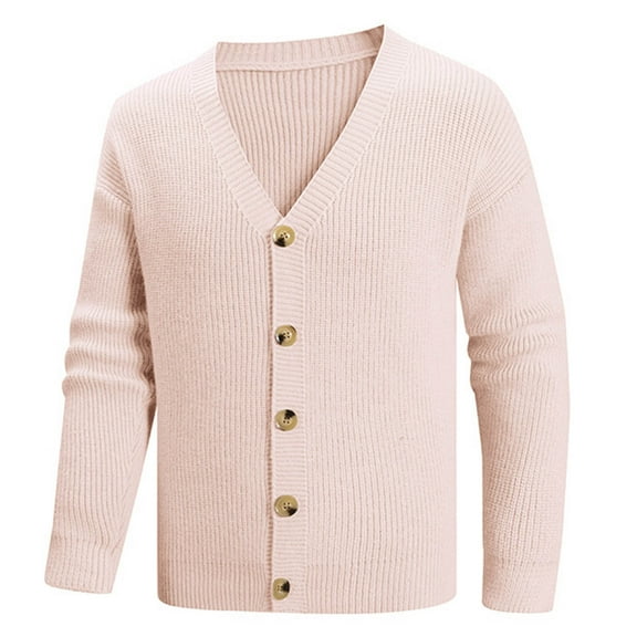 Mens Cardigan Sweater Casual V Neck Knitted Cardigans Soft Comfortable Button Down Fall Winter Sweaters Tops (XL, Pink)