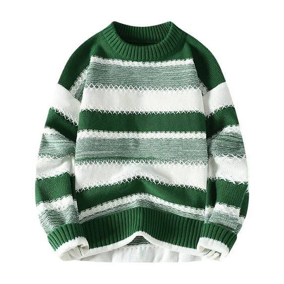 Mens Cardigan Sweater Crewneck Loose Thickened Striped Knit Mens Fall and Winter Clothing,Green,XL
