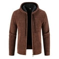 thumbnail image 1 of Mens Cardigan Sweater Fall Winter Warm Fleece Loose Long Sleeve Knitted Cardigan Jackets Solid Hooded Sweater Jacket with Pockets Brown M, 1 of 5
