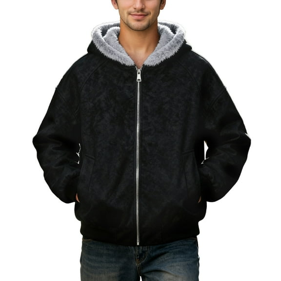 Mens Cardigan Sweater Windproof Outdoor Hooded Hiking Camping Mens Warm Clothes,Black,XL