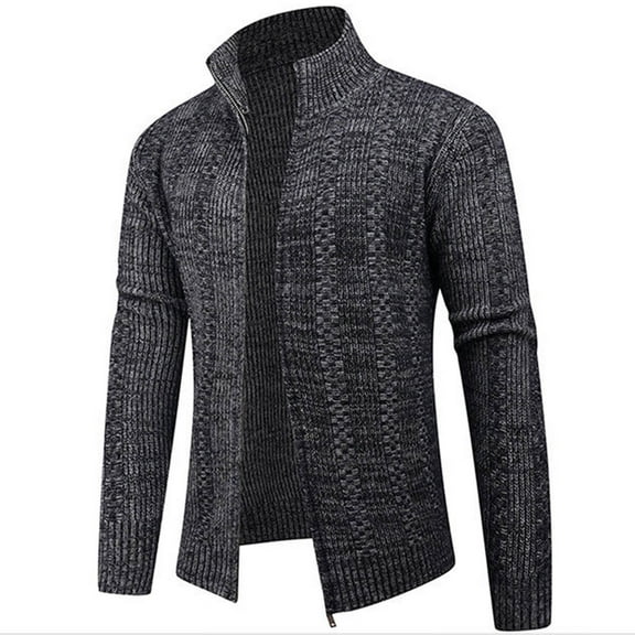 Mens Cardigan Sweater Full Zip Up Stand Collar Cardigans Long Sleeve Knitted Sweaters Black M