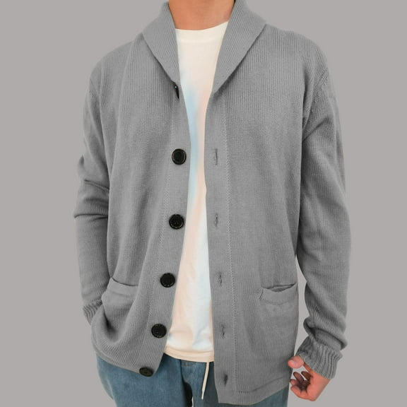 Mens Cardigan Sweater Long Sleeve Button Down Shirt Jacket Shawl Collar Casual Lapel Collar Outerwear